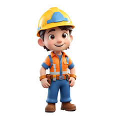 Fototapeta premium 3D icon cartoon a person with safety wear, helmet and gloves