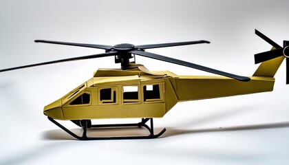 Fototapeta premium military helicopter in Black hawk style and design in tan sand color. Military combat war concept paper origami isolated on white background with copy space. arts and craft concept
