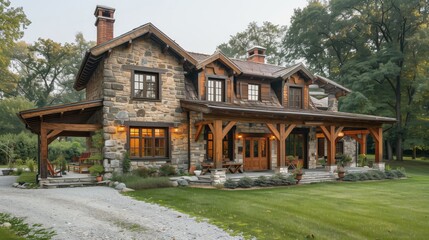 Traditional Farmhouse Home- stone walls