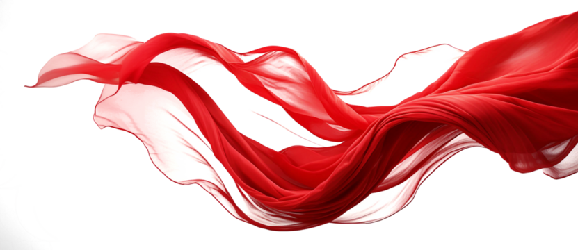 red silk texture fabric floating on transparent background
