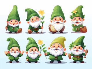 Set of draw vector illustration design gnome with Happy St Patrick's Day.Doodle cartoon style.