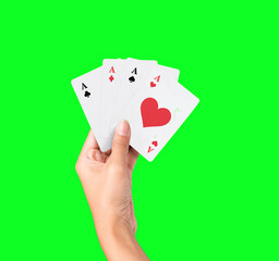 hand holding a cards ace heart spade full house