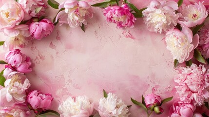 Obraz premium Elegant blooms arranged in a rectangular shape on a vibrant background, forming a captivating frame with negative space in the center.