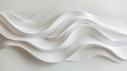 Obraz premium Abstract composition featuring flowing white wave surfaces on a clear background, evoking a sense of tranquility and elegance.