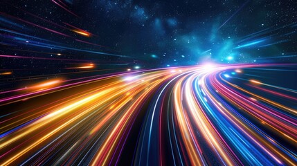 Dynamic high-speed data network with slick, glossy, and glowing lines of light.