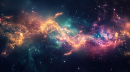 Fototapeta premium Cosmic Nebula, Colorful Galaxy Cloud Amidst Starry Night Sky