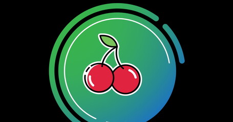 Image of cherry icon over green gradient banner against black background
