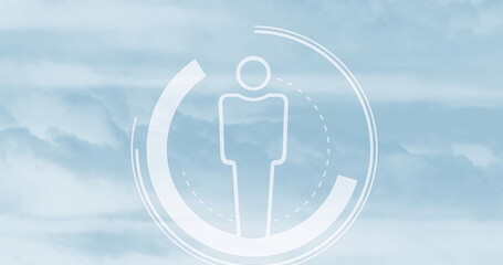 Image of scope scanning with human icon over sky