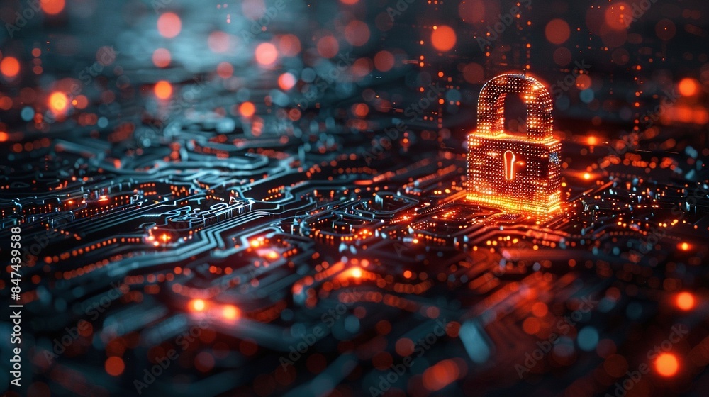 Wall mural digital image of the lock. the concept of aesthetic security. big data flow. modern data safety back