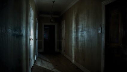 The dim light, shadows twist and turn, revealing the secrets of the scary room  ai_generated