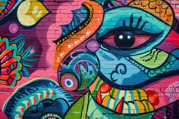 Urban Masterpiece: Vibrant Street Art Mural with Bold Colors and Intricate Designs