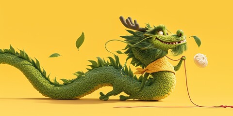 Fototapeta premium Majestic Chinese Dragon and Festive Rice Dumplings - AI-generated Artwork for Celebrating Dragon Boat Festival