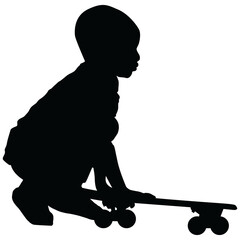 Naklejka premium A silhouette of a child playing with a skateboard