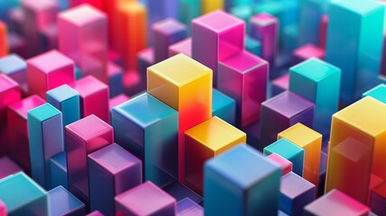 Fototapeta premium Vibrant Abstract Cityscape of Colorful Geometric Blocks in Futuristic Style