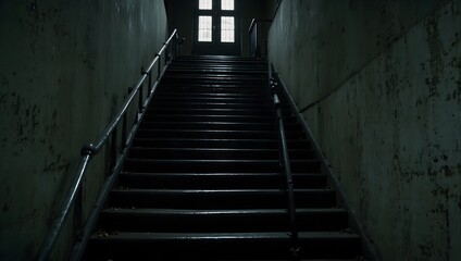 Fototapeta premium Ascending the stairs, a sense of foreboding grows with every creak ai_generated