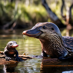 platypus and an echidna near an Australian billabong the platypus enjoy weather