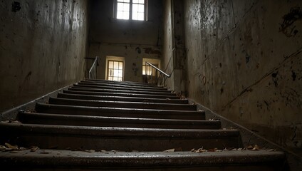 Obraz premium The stairs, worn smooth by countless footsteps, hold the memories of those who have climbed them before ai_generated