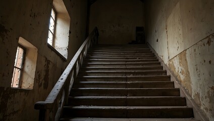The stairs, worn smooth by countless footsteps, hold the memories of those who have climbed them before ai_generated