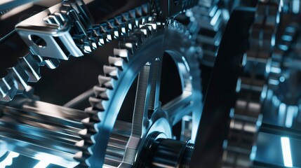 Factory gear design model, close-up, industrial engineering, no humans, metallic precision, sharp lighting