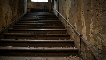 The stairs, worn smooth by countless footsteps, hold the memories of those who have climbed them before ai_generated