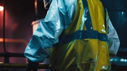 Obraz premium Factory spill containment kit, close-up, accident response, no humans, safety gear, dim lighting 