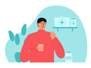 Man taking medicine. Medicine vector illustration