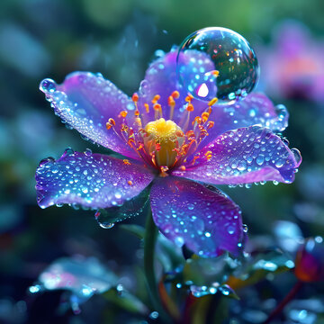 psychedelic flower with lightful bubble bloom standing in forest