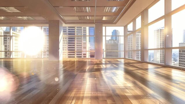 empty office with wooden floor seamless looping overlay 4k virtual video animation background