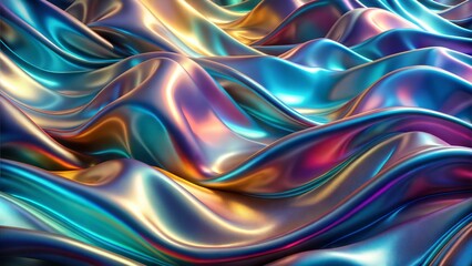 Cloth fabric gradient waves abstract background. Iridescent chrome wavy surface. Liquid surface, ripples, reflections. 3d render illustration.

