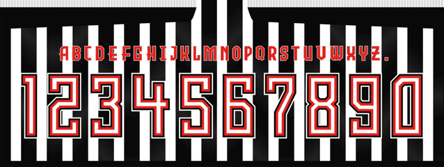 font vector team 2024 - 2025 kit sport style font. football style font with lines. Atletico Mineiro font. The Galo. sports style letters and numbers for soccer team. league Brazil.	