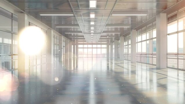 empty office with wooden floor and sunlight from large window seamless looping overlay 4k virtual video animation background