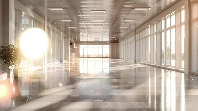 large empty office with wooden floor seamless looping overlay 4k virtual video animation background