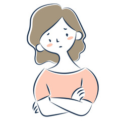 腕組みして悩んでいる女性の上半身
