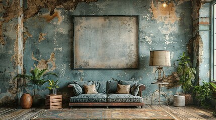 Retro Revival: Wall Poster Mockup in Grunge Interior Setting