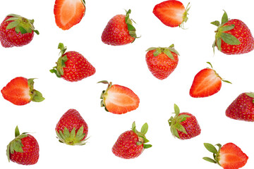 pattern of many red strawberries isolated transparent