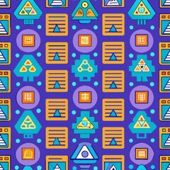Obraz premium Seamless pattern of symbolic representations of Turing's test for artificial intelligence, Generative AI