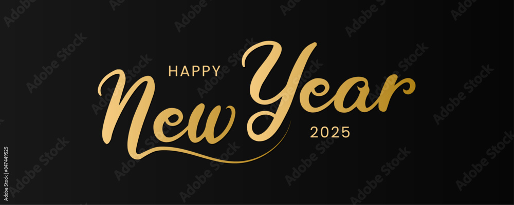 Wall mural Happy New Year 2025 Logo Design. Abstract Hand drawn creative simple calligraphy vector logo design. - Wall murals