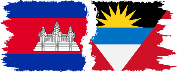 Antigua and Barbuda and Cambodia grunge flags connection vector