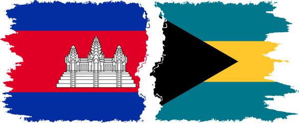 Bahamas and Cambodia grunge flags connection vector