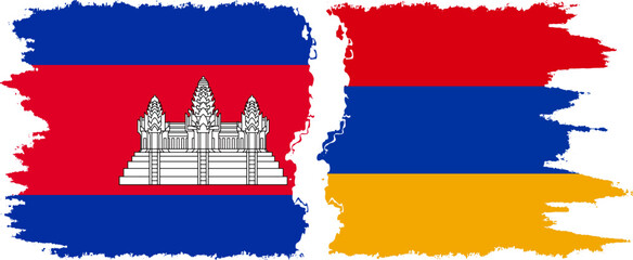 Armenia and Cambodia grunge flags connection vector