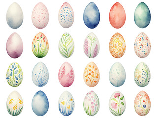 Hand painted Easter egg with flowers and leaves shapes and many color, isolated background