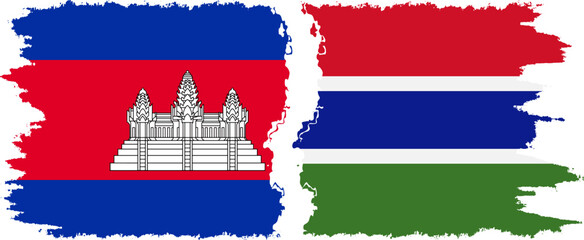 Gambia and Cambodia grunge flags connection vector