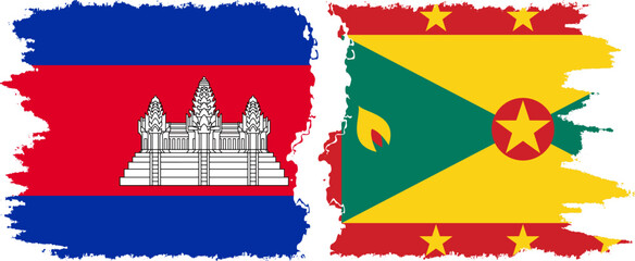 Grenada and Cambodia grunge flags connection vector