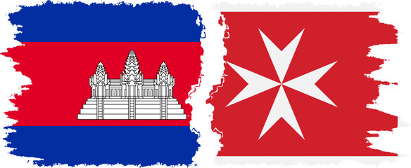 Malta and Cambodia grunge flags connection vector