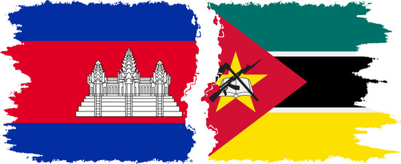 Mozambique and Cambodia grunge flags connection vector