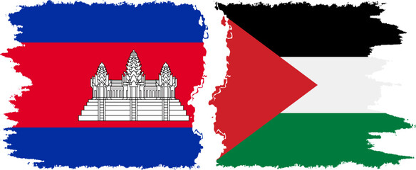 Palestine and Cambodia grunge flags connection vector