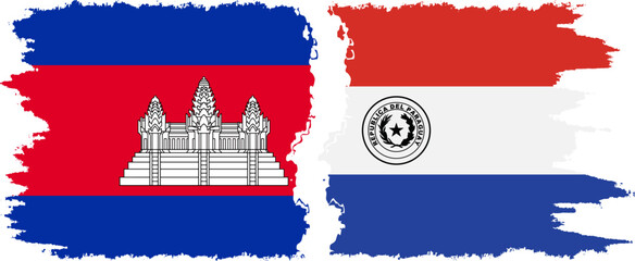 Paraguay and Cambodia grunge flags connection vector