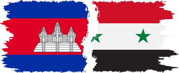 Obraz premium Syria and Cambodia grunge flags connection vector