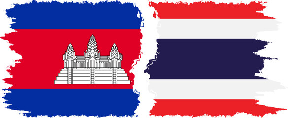 Thailand and Cambodia grunge flags connection vector