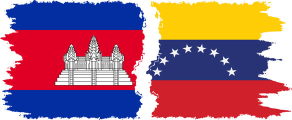Venezuela and Cambodia grunge flags connection vector